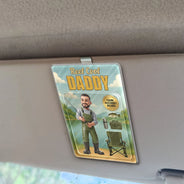 Gift For Father,Custom Photo,Fishing,Art Design,Playful,Photo - Toybox Figure - Custom Photo Toybox Figure Fishing Man Dad Grandpa Limited Edition - Personalized Custom Shaped Acrylic Car Visor Clip