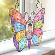 Gift For Kids,Gift For Daughter,Gift For Son,Happy,Photo - Stained Glass - Custom Photo Stained Glass I Am Smart Kind Brave Butterfly - Personalized Window Hanging Suncatcher Ornament