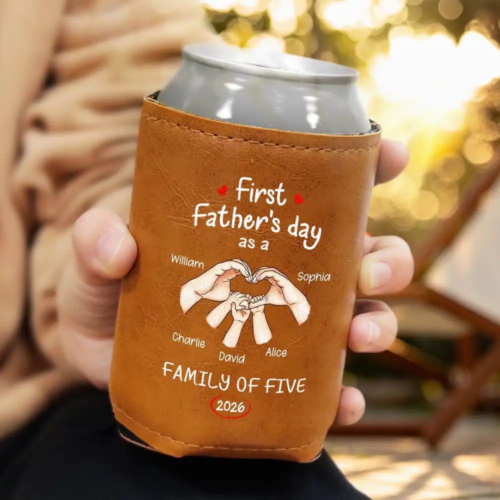 Gift For Father,Gift For Men,Happy,Vector - First Time Ever As A Family Of Three - Personalized Leather Can Cooler