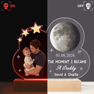 New Dad,Gift For Father,Happy,Love,Non-Eng,Photo,Moon Phase,Sentimental - Custom Photo Moon Phase The Moment I Became A Dad - Personalized 3D Led Light Wooden Base
