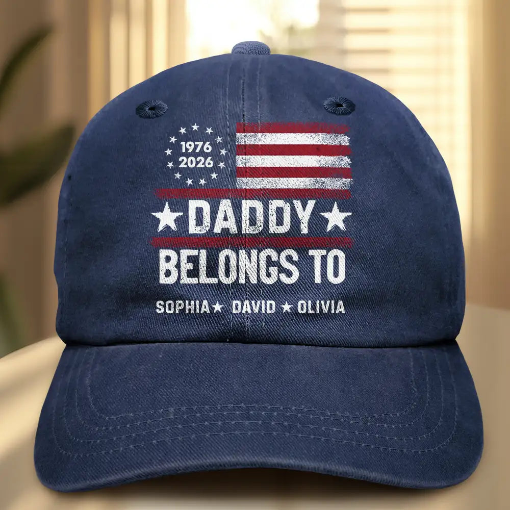 This Grandpa Dad Belongs To Adorable Little Ones - Personalized Vintage Washed Denim Cap