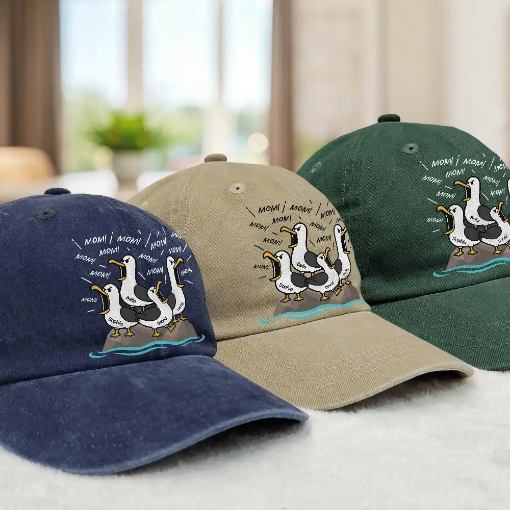 Gift For Grandpa,Gift For Father,Dad - Children,Grandpa - Grandkids,Mom - Children,Gift For Mother,Teacher,Non-Eng,Icon,Humorous - Funny Screaming Seagull - Personalized Vintage Washed Denim Cap