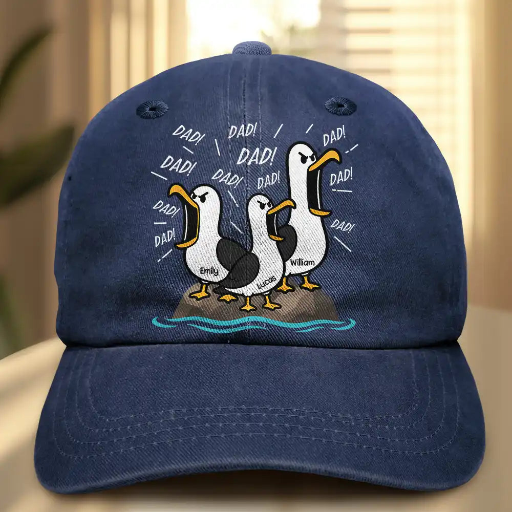Gift For Grandpa,Gift For Father,Dad - Children,Grandpa - Grandkids,Mom - Children,Gift For Mother,Teacher,Non-Eng,Icon,Humorous - Funny Screaming Seagull - Personalized Vintage Washed Denim Cap