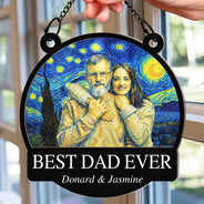 Gift For Father,Gift For Grandpa,Non-Eng,Photo - Starry Night,Proud - Custom Photo Starry Night Best Dad Papa Ever - Personalized Window Hanging Suncatcher Ornament