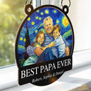 Gift For Father,Gift For Grandpa,Non-Eng,Photo - Starry Night,Proud - Custom Photo Starry Night Best Dad Papa Ever - Personalized Window Hanging Suncatcher Ornament