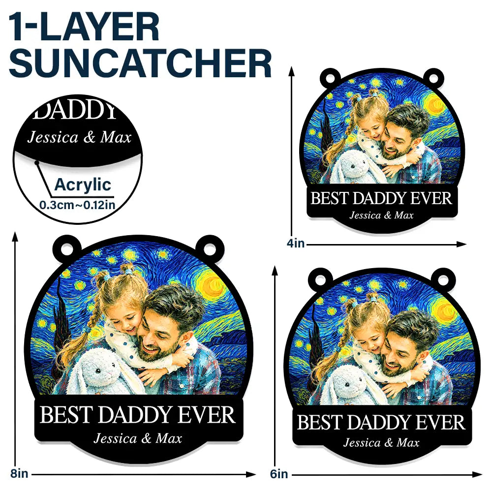 Gift For Father,Gift For Grandpa,Non-Eng,Photo - Starry Night,Proud - Custom Photo Starry Night Best Dad Papa Ever - Personalized Window Hanging Suncatcher Ornament
