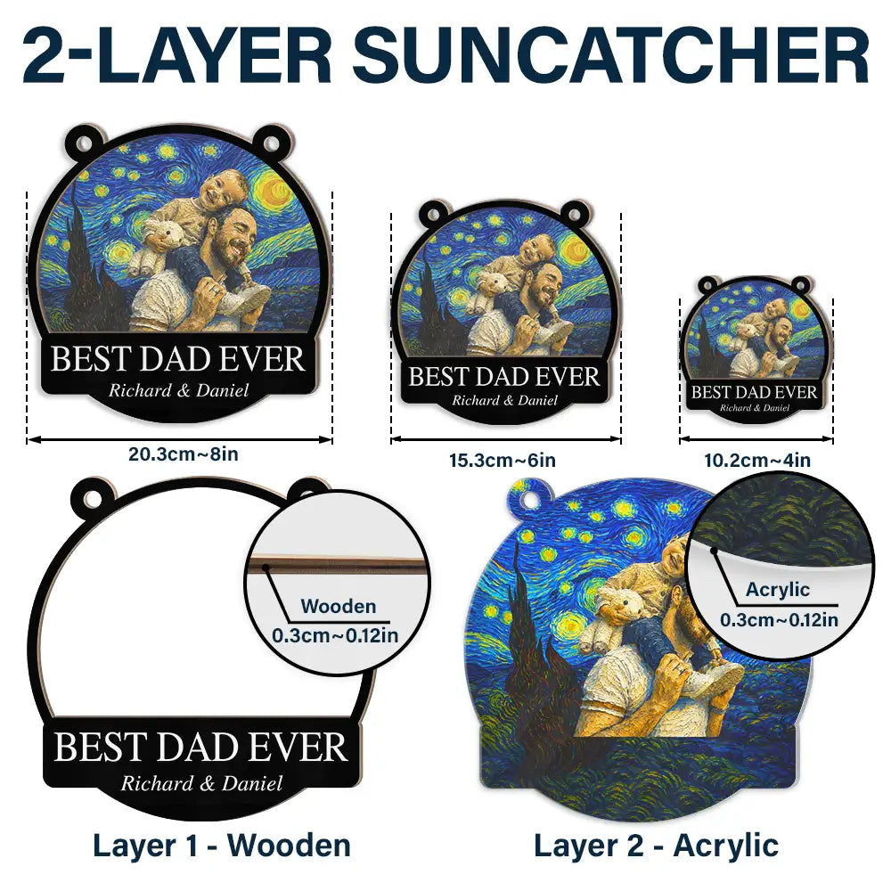 Gift For Father,Gift For Grandpa,Non-Eng,Photo - Starry Night,Proud - Custom Photo Starry Night Best Dad Papa Ever - Personalized Window Hanging Suncatcher Ornament