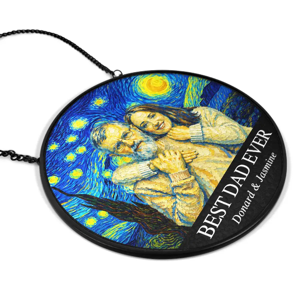 Gift For Father,Gift For Grandpa,Non-Eng,Photo - Starry Night,Proud - Custom Photo Starry Night Best Dad Papa Ever - Personalized Stained Glass Window Hanging Suncatcher