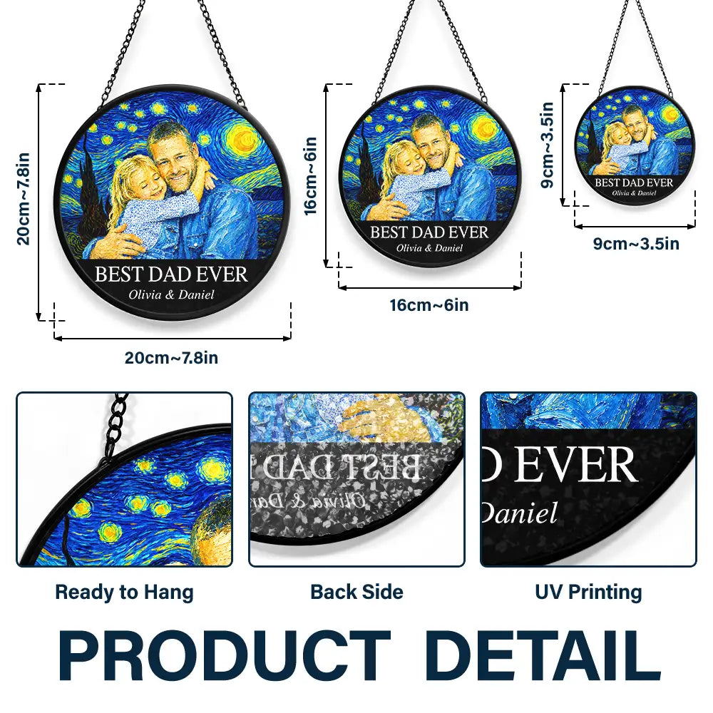 Gift For Father,Gift For Grandpa,Non-Eng,Photo - Starry Night,Proud - Custom Photo Starry Night Best Dad Papa Ever - Personalized Stained Glass Window Hanging Suncatcher