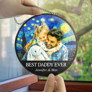 Gift For Father,Gift For Grandpa,Non-Eng,Photo - Starry Night,Proud - Custom Photo Starry Night Best Dad Papa Ever - Personalized Stained Glass Window Hanging Suncatcher