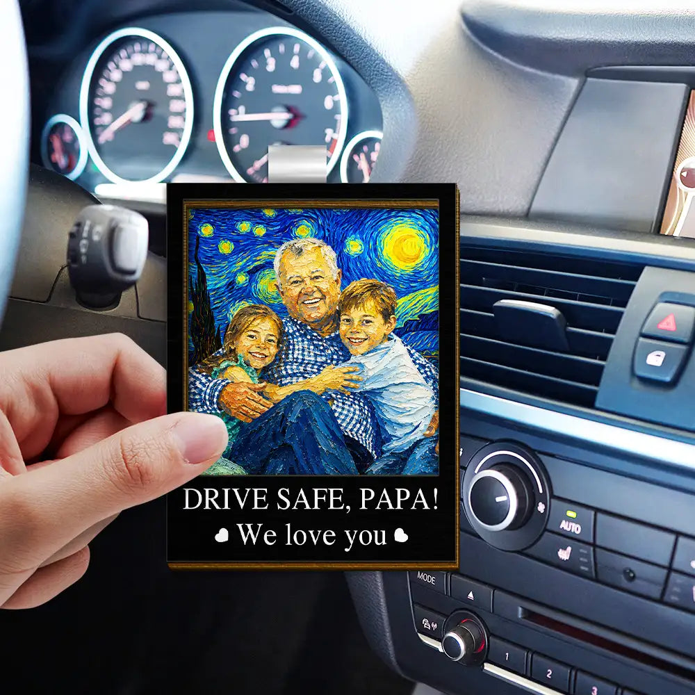 Gift For Father,Gift For Grandpa,Non-Eng,Photo - Starry Night,Proud - Custom Photo Starry Night Drive Safe Daddy We Love You - Personalized Custom Shaped Car Visor Clip 