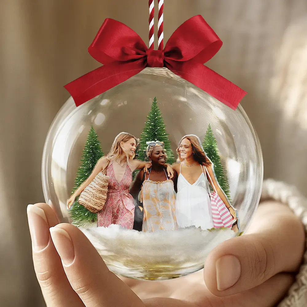 Custom Photo,Happy,Christmas,Gift For Bestie - Custom Photo Bestie It Takes A Long Time To Grow An Old Friend - Personalized 3D Acrylic Ball Ornament