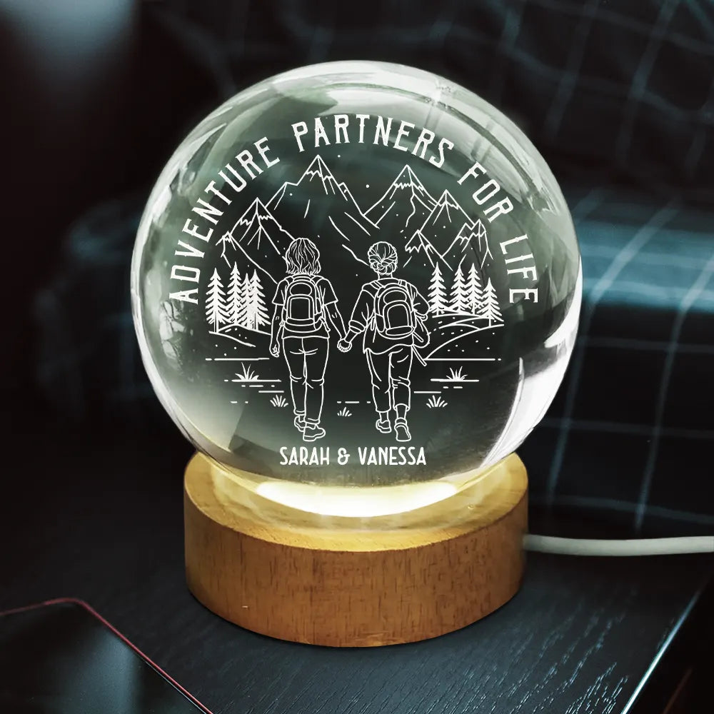 Gift For Couples,Gift For Husband,Old Couples,Gift For Wife,Gift For Boyfriend,Gift For Girlfriend,LGBT,Love - Adventure Partners For Life - Personalized Crystal Globe Lamp