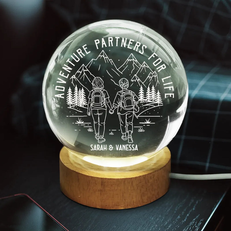 Gift For Couples,Gift For Husband,Old Couples,Gift For Wife,Gift For Boyfriend,Gift For Girlfriend,LGBT,Love - Adventure Partners For Life - Personalized Crystal Globe Lamp