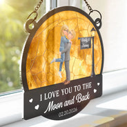 Gift For Couples,Gift For Boyfriend,Gift For Girlfriend,Gift For Wife,Gift For Husband,Love - Moon Phase Love You To The Moon And Back - Personalized Window Hanging Suncatcher Ornament