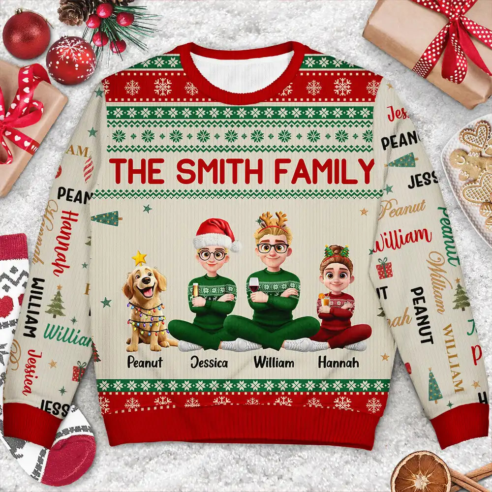 Christmas, Family, Happy, Vector - Matching Christmas Gift For Family - Personalized Member Names Holiday Unisex Ugly Sweater