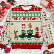 Christmas, Family, Happy, Vector - Matching Christmas Gift For Family - Personalized Member Names Holiday Unisex Ugly Sweater