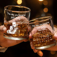 Custom Photo,New Dad,New Mom,New baby,Gift For Father,Non-Eng,Photo - Pencil Sketch (Dark BG),Calendar,Adorable - Custom Photo White Pencil Sketch Art Calendar The Day You Became My Mom Dad - Personalized Whiskey Glass