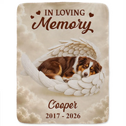 Art Design,Pet Memorial,Cozy,Pet Lovers,Memorial,Photo - Sleeping Pet Angle Wing - Custom Photo Sleeping Angel In Your Heart I'll Always Be Memorial Dog Cat - Personalized Fleece Blanket, Sherpa Blanket