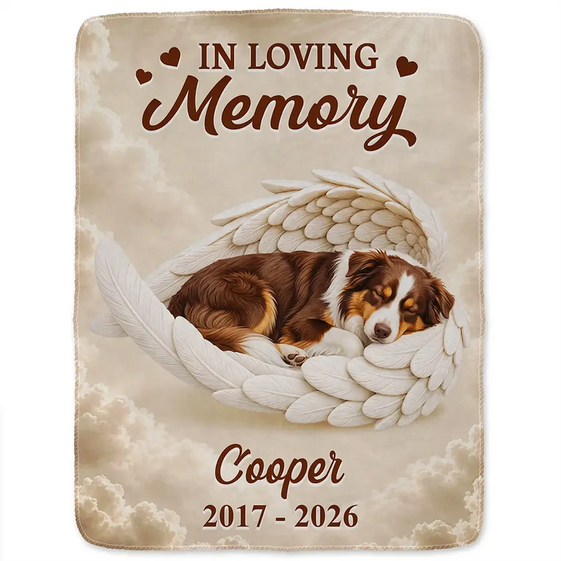 Art Design,Pet Memorial,Cozy,Pet Lovers,Memorial,Photo - Sleeping Pet Angle Wing - Custom Photo Sleeping Angel In Your Heart I'll Always Be Memorial Dog Cat - Personalized Fleece Blanket, Sherpa Blanket