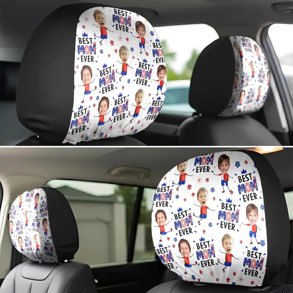 Gift For Father,Gift For Grandpa,Independence Day,Gift For Mother,Gift For Grandma,Photo,Icon,Humorous - Custom Photo Stars & Stripes Best Mom Dad Grandma Grandpa Ever - Personalized Car Headrest Covers
