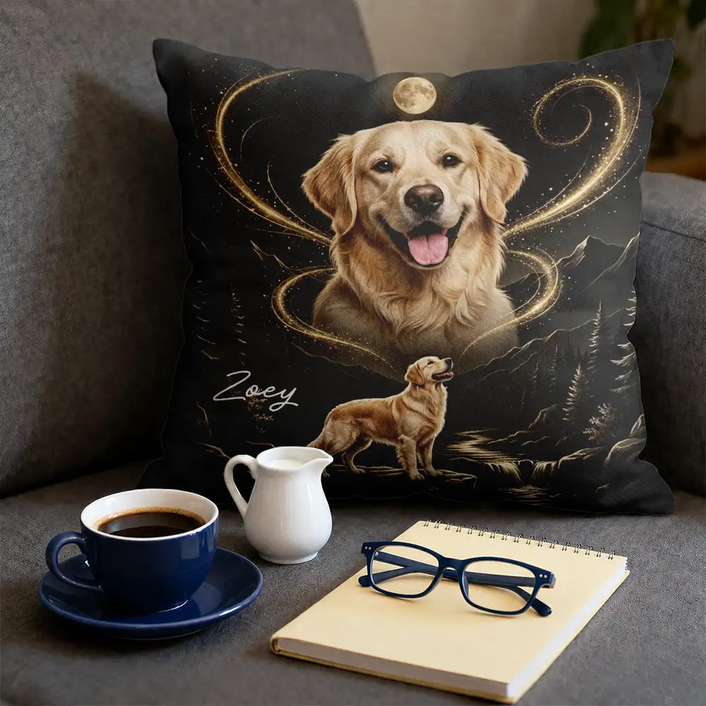 Art Design,Custom Photo,Indoor Decor,Pet Lovers,Photo - Moon Pet ,Playful - Gift For Dog Lovers - Personalized Custom Photo Moonlight Night Sky Portrait Pillow