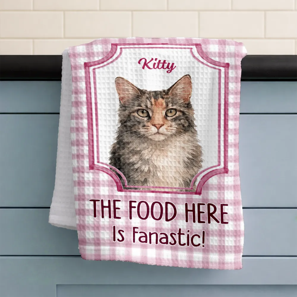 Dog Lovers,Pet Lovers,Cat Lovers,Funny,Non-Eng,Photo - Watercolor (remove BG) - Custom Photo Realistic Watercolor Art If It Hits The Floor It's Mine Dog cat - Personalized Kitchen Towel