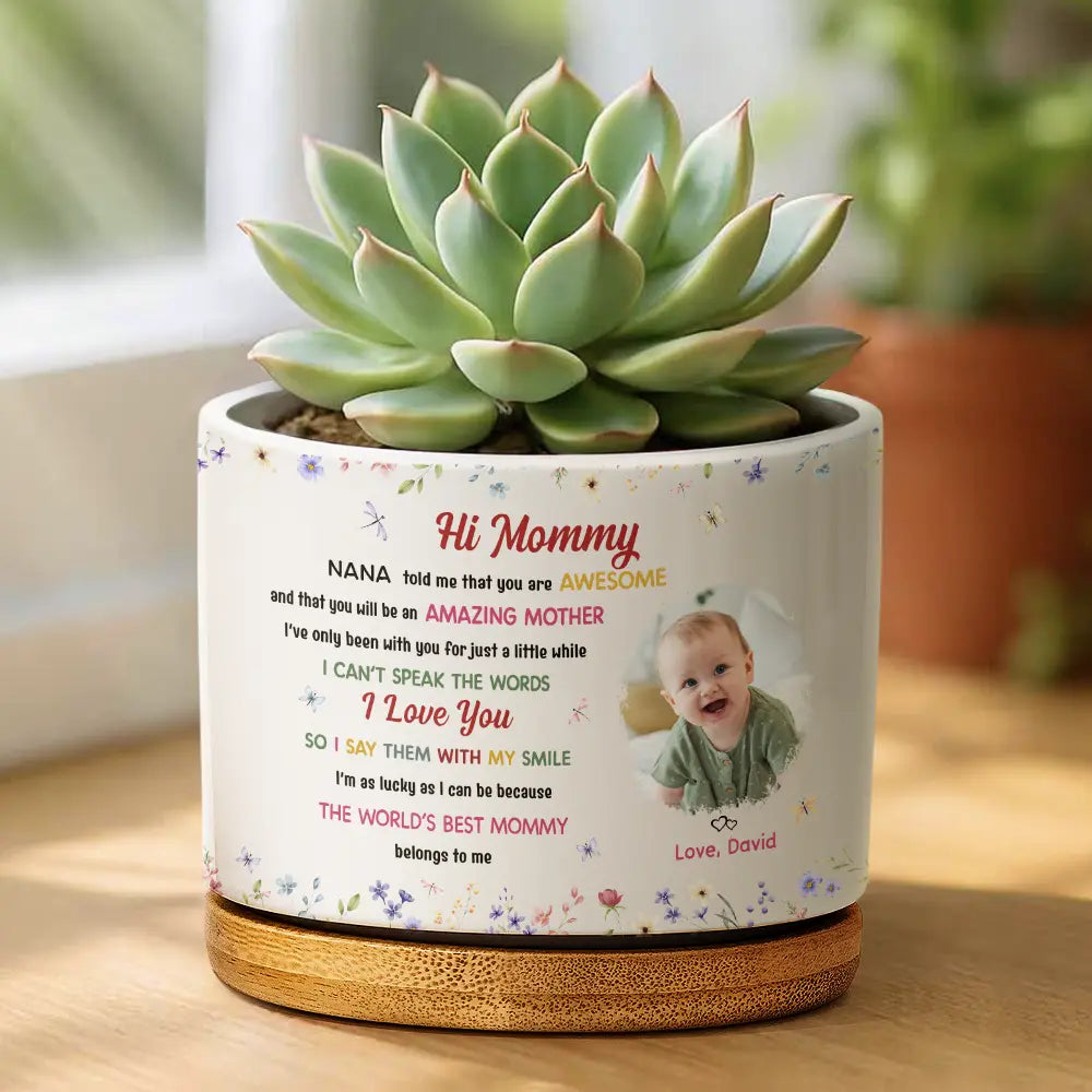 New Mom,Love,Gift For Mother,Photo,Sentimental - Custom Photo The World's Best Mommy Belongs To Me - Personalized Ceramic Plant Pot