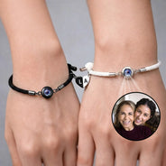 Gift For Mother,Gift For Daughter,Mom - Daughters (Adult),Love - Custom Photo Mother And Daughter Forever Linked Together - Personalized Photo Projection Bracelet Magnetic Initial