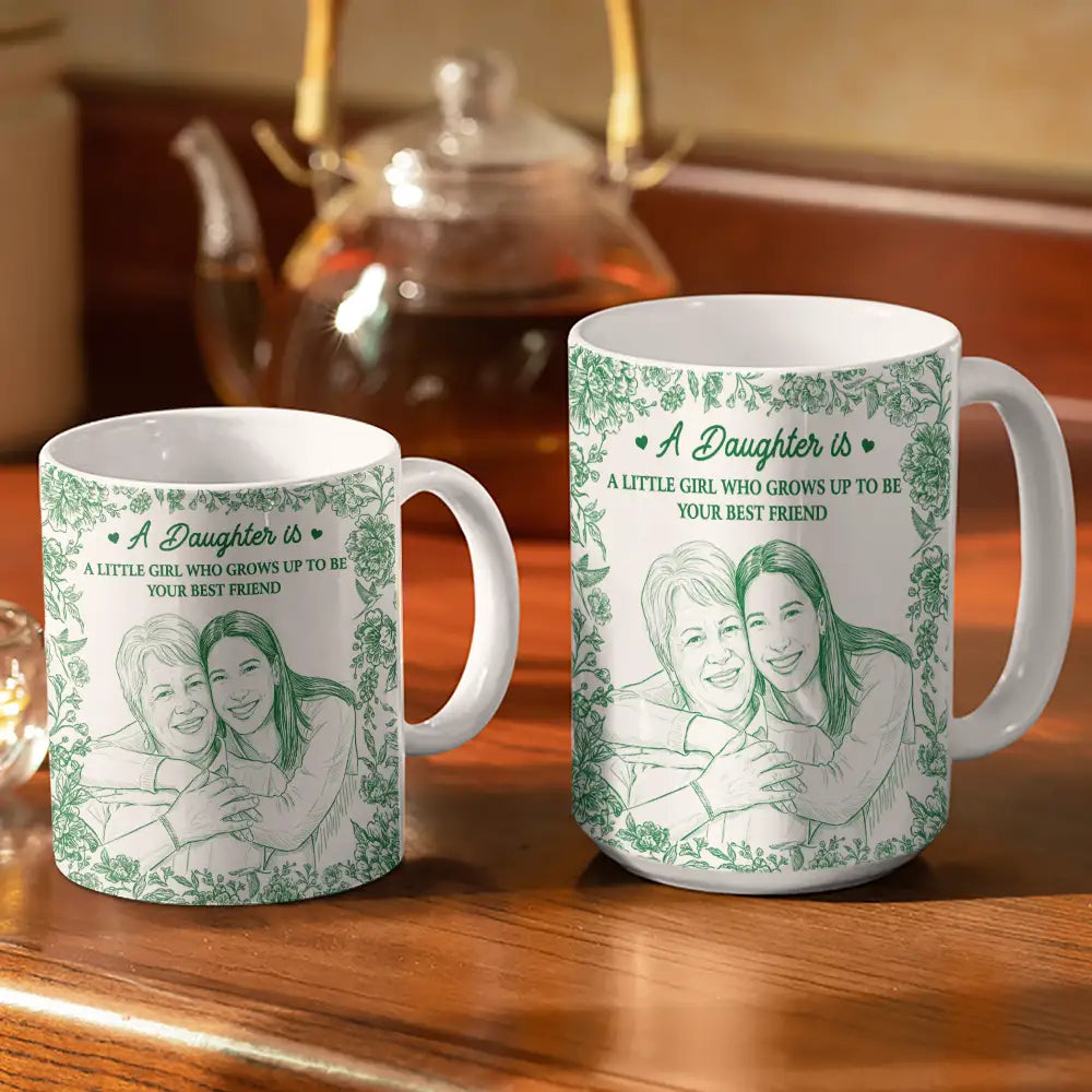Custom Photo,Gift For Mother,Mom - Daughters (Adult),Happy - Custom Photo Pencil Sketch Grows Up To Be Your Best Friend - Personalized White Edge-to-Edge Mug