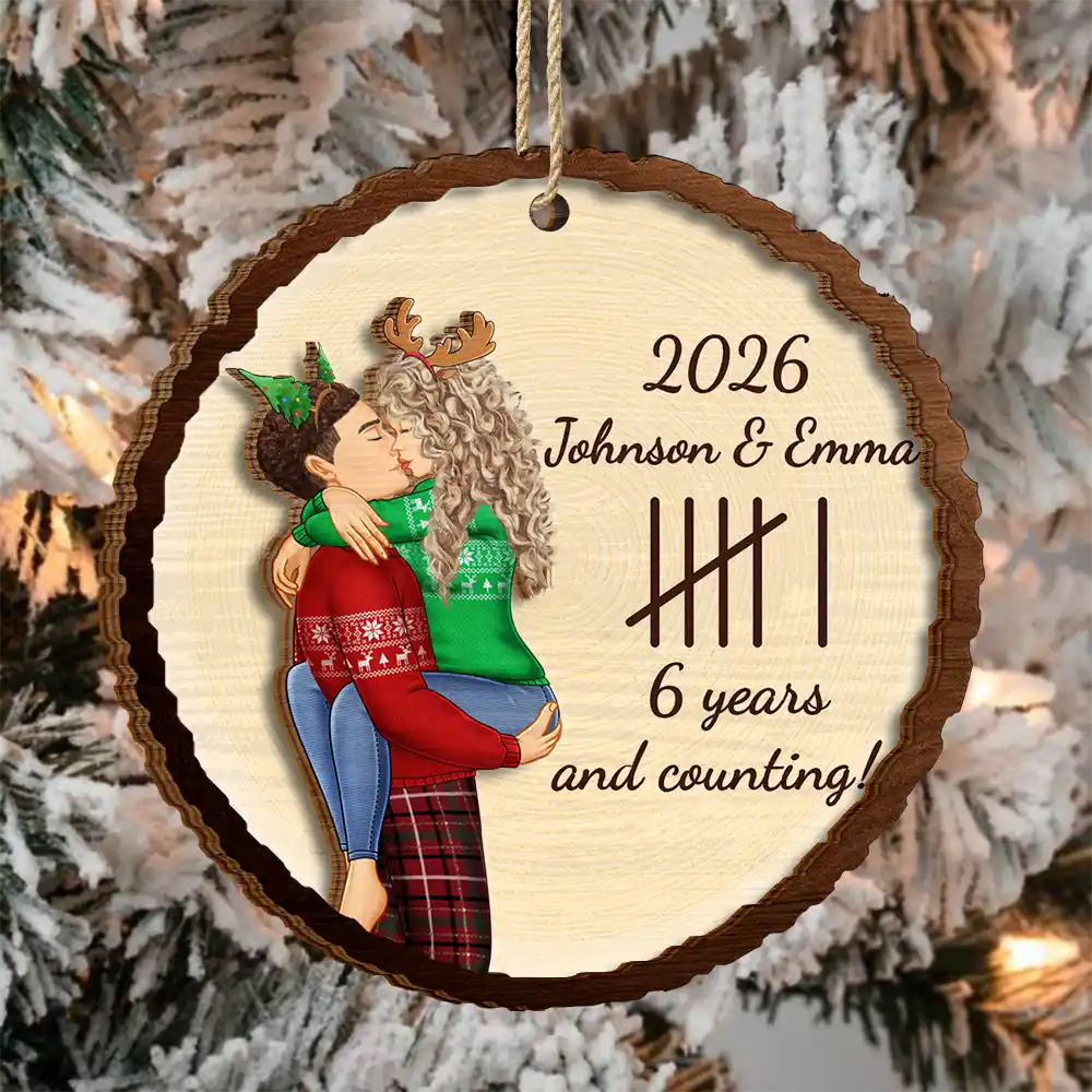 Anniversary,Christmas,Romantic,Gift For Couples,Vector - Couple Annivesary Gift For Her, Him - Personalized 2-Layered Wooden Ornament
