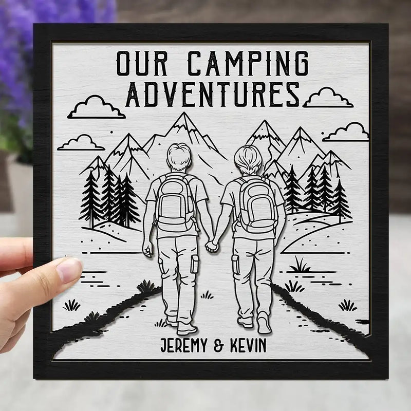 Gift For Couples,Gift For Husband,Old Couples,Gift For Wife,Gift For Boyfriend,Gift For Girlfriend,LGBT,Love - Adventure Partners For Life - Personalized 2-Layered Wooden Plaque With Stand