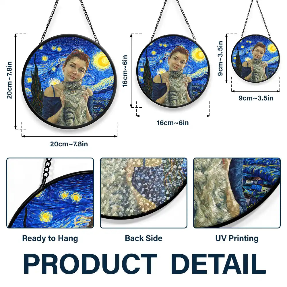 Happy,Dog Lovers,Pet Lovers,Cat Lovers,Dog Mom,Dog Dad,Cat Dad,Cat Mom - Custom Photo Starry Night Dog Mom Cat Mom Pet Lover - Personalized Stained Glass Window Hanging Suncatcher