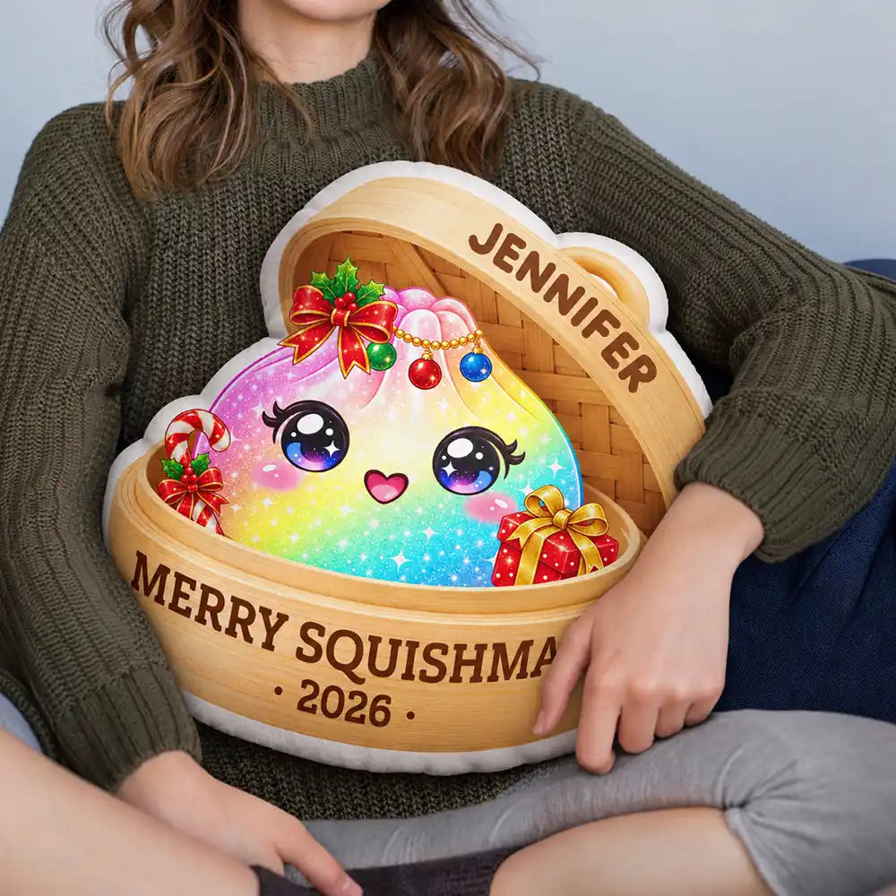 Christmas, Gift For Kids, Icon, Playful - Gift For Kid Squishy Lovers - Personalized Name & Year Dumpling Squishy Merry Squishmas Pillow