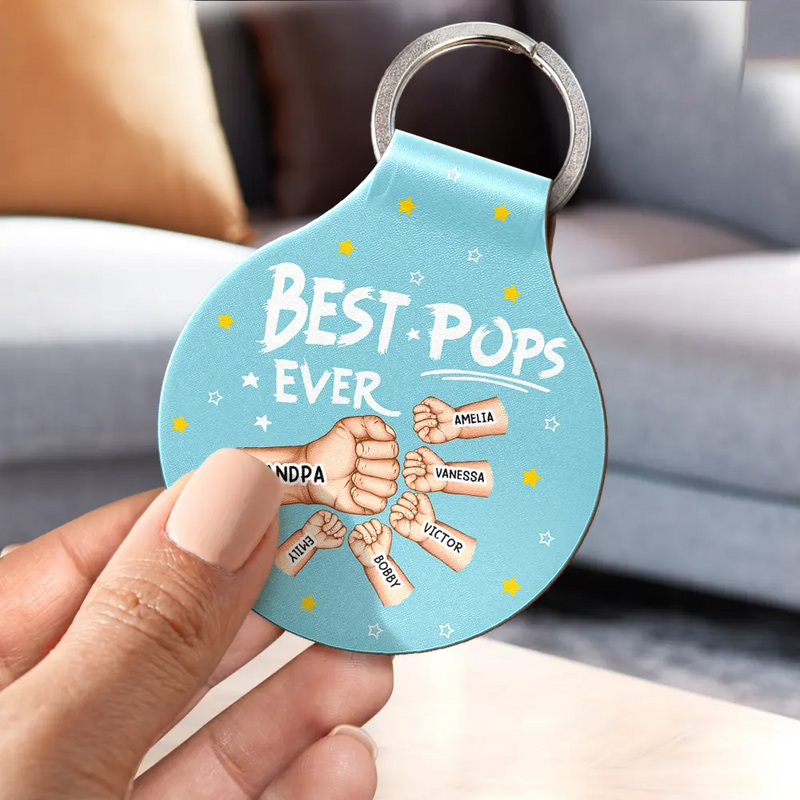 Gift For Father,Gift For Grandpa,Non-Eng,Vector,Confident - Best Dad Ever Hand Punch - Personalized Custom Shaped Leather Keychain