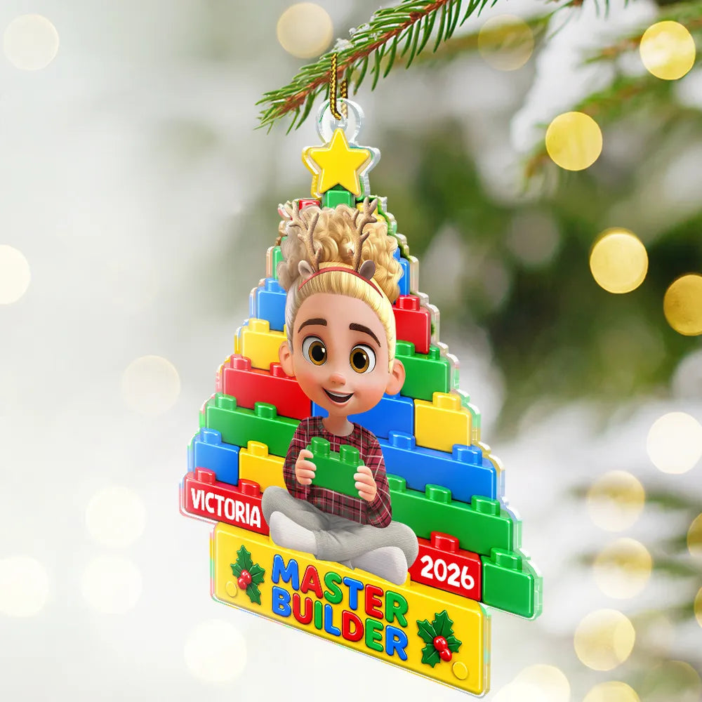 Christmas, Gift For Kids, Happy, Top Market, Vector - Christmas Gift For Kids - Personalized Little Builder Christmas Tree Acrylic Ornament