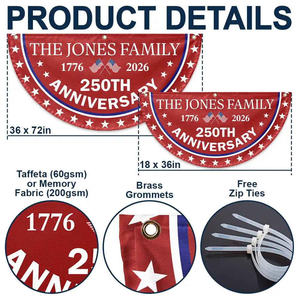 Independence Day,America 250th,Family,Gift For Sibling,Gift For Grandparents,Parents,Gift For Yourself,Proud - 250th Anniversary US Independence Day - Personalized Non-Pleated Fan Flag