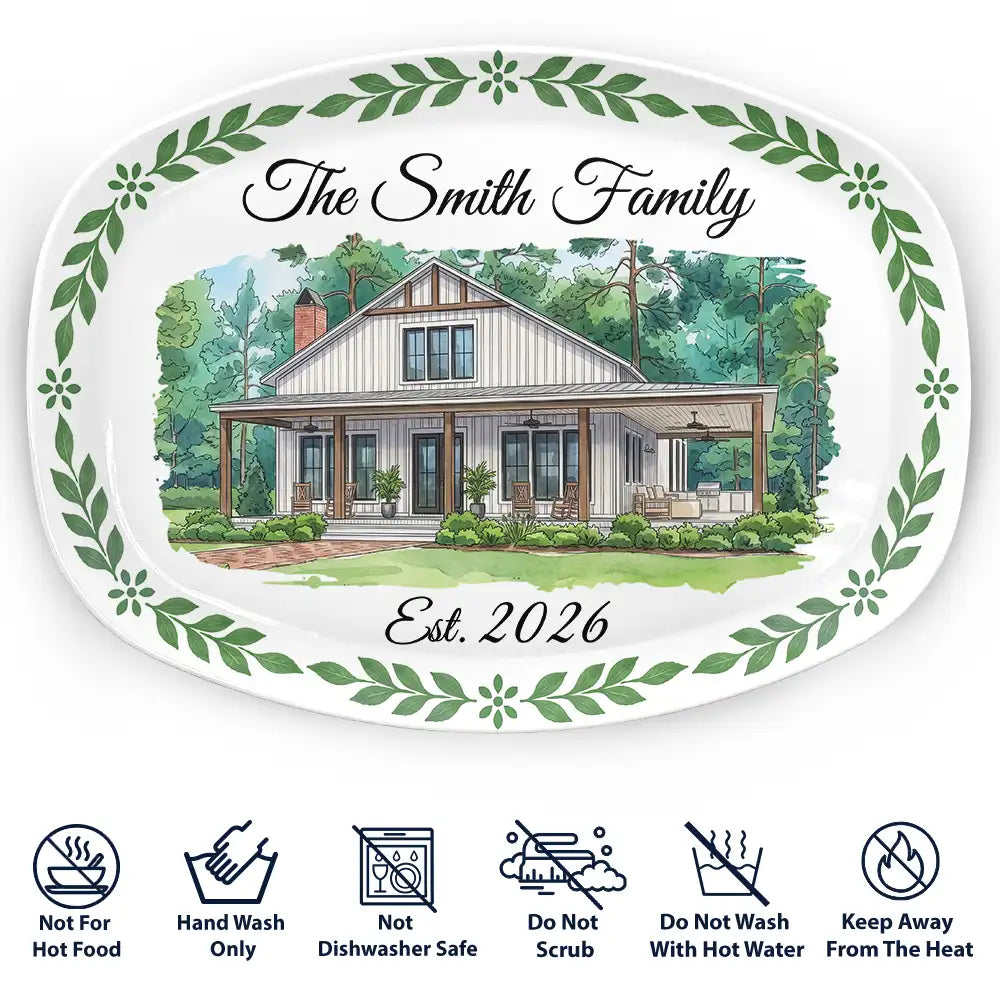 Art Design,Christmas,Custom Photo,Gift For Couples,Happy,New House,Old Couples,Photo - Vivid Watercolor Art,Top Market - Housewarming Gift For Couples - Personalized Custom Photo Watercolor New Home Portrait Plate