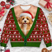 Adorable,Art Design,Christmas,Custom Photo,Gift For Father,Pet Dad,Pet Lovers,Photo - Christmas Accessories 3D Cartoon Pet,Top Market - Christmas Gag Gift For Pet Dad - Personalized Custom Photo Pet Face Hairy Chest Abs Body Unisex Ugly Sweater