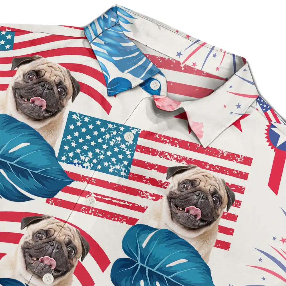 Custom Photo Funny Family Pet Face Stars And Stripes - Gift For Men, Dog And Cat Lovers - Personalized Custom Hawaiian Shirt