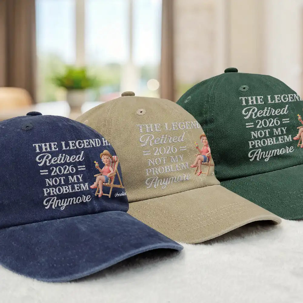 Custom Photo, Art Design, Summer, Retirement, Gift For Yourself, Humorous, Photo - Beach Chair 3D Effect - Custom Photo 3D Summer Concept The Legend Has Retired Not My Problem Anymore - Personalized Vintage Washed Denim Cap