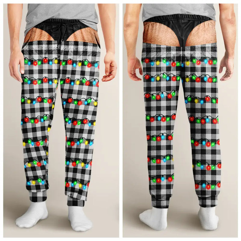 Christmas,Humorous,Gift For Men,Gift For Yourself,Icon - Funny Underwear Print Plaid Pattern Husband Dad Brother - Personalized Pajama Pants