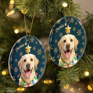 Art Design,Christmas,Custom Photo,Indoor Decor,Pet Lovers,Photo - Christmas Accessories 3D Cartoon Pet,Playful - Christmas Gift For Dog Cat Lovers - Personalized Custom Photo Snowflake Pet Portrait And Name Circle Ceramic Ornament