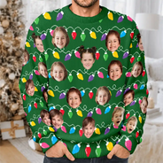 Family - Custom Photo Funny Kid Face Christmas Light - Personalized Unisex Ugly Sweater