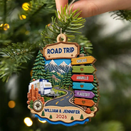 Christmas, Gift For Couples, Icon, Old Couples, Romantic, Travel - Road Trip Travel Gift For Couples, Family, Friends - Personalized Vacation Wooden Ornament