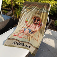 Custom Photo, Beach, Art Design, Summer, Gift For Yourself, Playful, Photo - Beach Chair 3D Effect - Custom Photo 3D Summer Concept Traveling Beach Poolside Swimming Picnic Vacation - Personalized Beach Towel