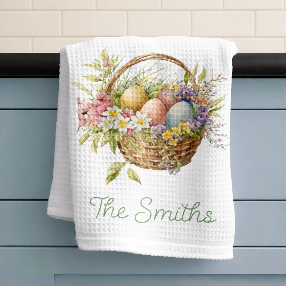 Easter,Gift For Wife,Parents,Gift For Grandma,Gift For Grandparents,Gift For Mother,Family - Happy Easter Egg Bunny Chicken - Personalized Kitchen Towel