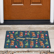Art Design,Christmas,Custom Photo,Gift For Mother,Gifts For Her,Happy,Pet Lovers,Pet Mom,Photo - Christmas Accessories 3D Cartoon Pet - Christmas Decor Gift For Pet Lovers - Personalized Custom Photo Merry Woofmas Doormat