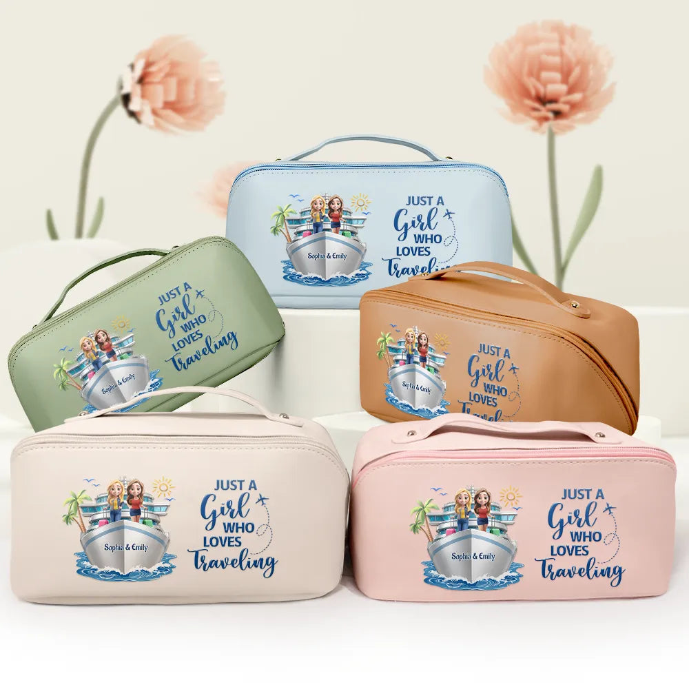 Gift For Yourself,Gift For Women,Summer,Humorous,Vector - All My Cruise Crap - Personalized Leather Makeup Bag