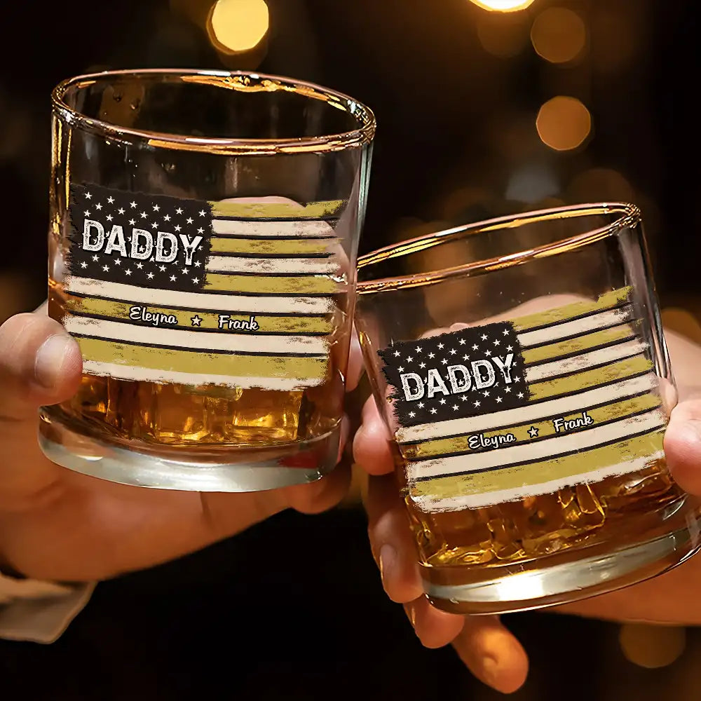 Gift For Father,Gift For Grandpa,Independence Day,Custom Text,Confident - Stars & Stripes US Flag American Dad Grandpa - Personalized Whiskey Glass